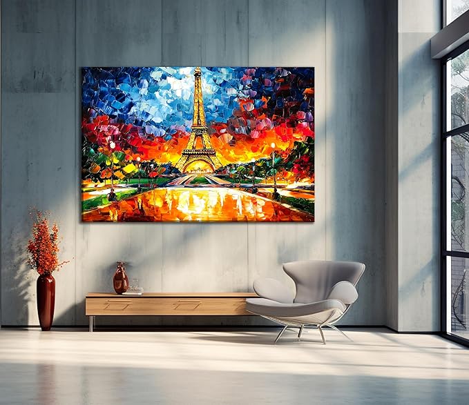 SpiritualHands Paris Eiffel Tower Glass Wall Art Oil Painting by SpiritualHands