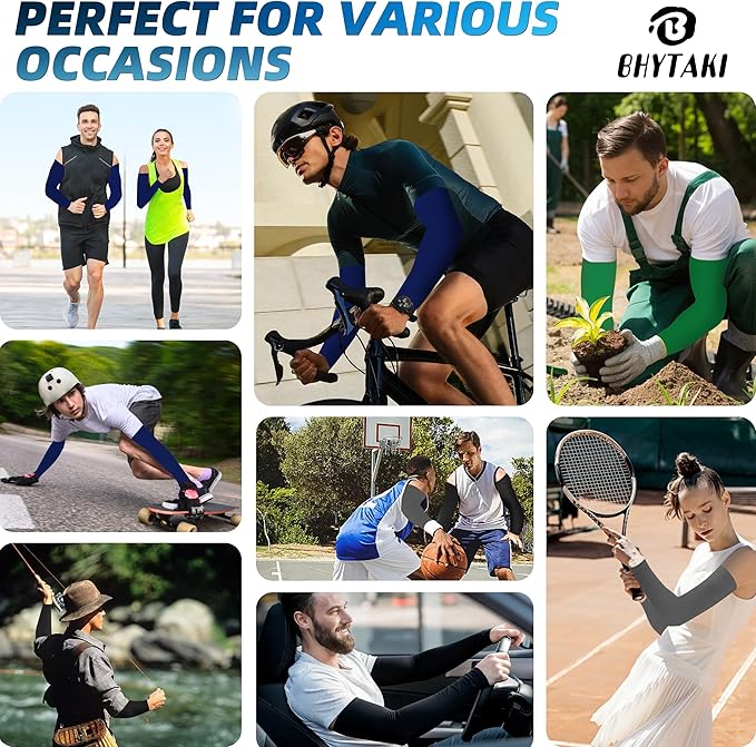 BHYTAKI UV Sun Protection Arm Sleeves, UPF 50 Sports Cooling Arm Compression Sleeves for Men Women Teenager