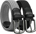 CHAOREN Stretch Belt Men 2 Pack - 1 3/8" Braided Golf Belts For Men - Casual Elastic For Pants and Jeans