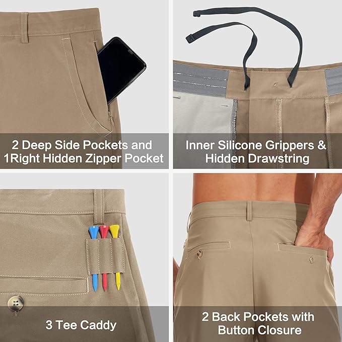 JWM Mens 7"/9" Stretch Golf Shorts - Lightweight Hybrid Casual Dress Work Flat Front Shorts with 5 Pockets Quick Dry UPF50