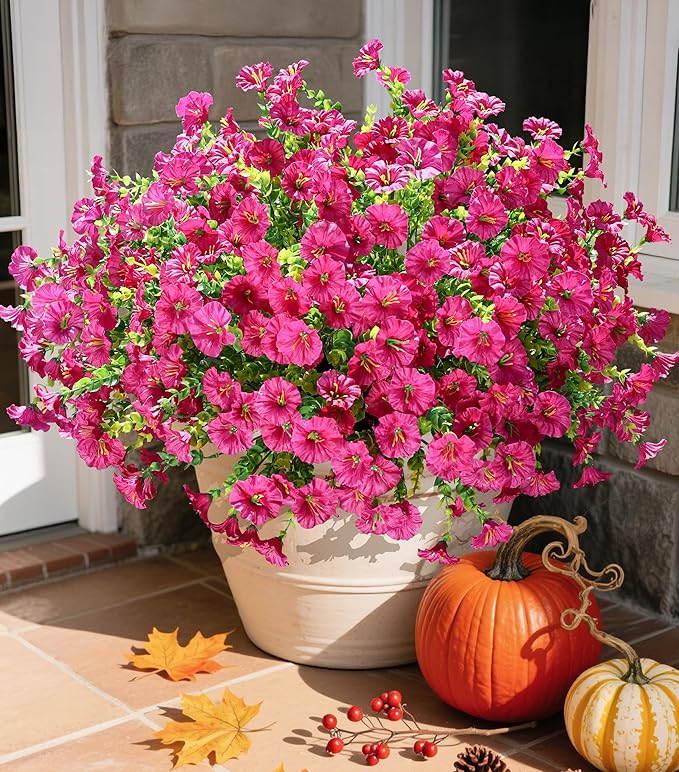 Artificial Flowers Fake Plants for Outdoors Decoration, 12 Bundles Silk Morning by Ivydale