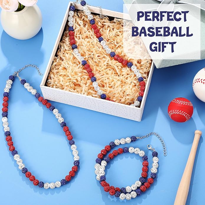 Landical 12 Pcs Bling Baseball Necklace Ice Beaded Baseball Necklace Cool Gifts Bulk for Team Players Lovers Fans