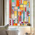 3D Stained Glass Window Privacy Film, Heat Control UV Blocking Static Cling by OHTMERU