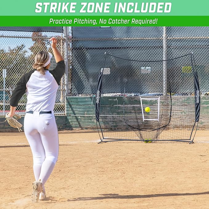 GoSports 7 x 7 ft Baseball & Softball Nets - Available in Team Colors - Batting & Pitching Net with Strike Zone