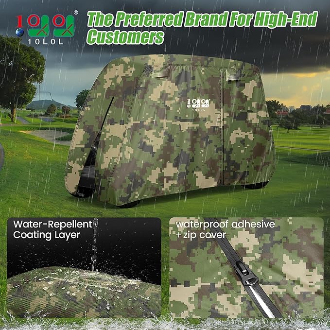 10L0L Golf Cart Cover 2/4/4+2 Passenger for Yamaha EZGO Club Car, Heavy Duty 420D Waterproof Windproof Durable Oxford Golf Cart Cover with 3 Zipper Doors for All-Weather Protection (Black/Silver)
