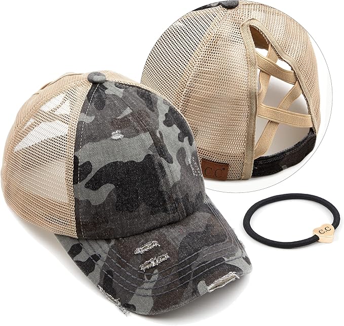 C.C Ponycap Messy High Bun Ponytail Adjustable Glitter Mesh Trucker Baseball Cap