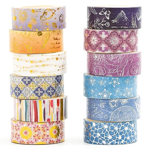 12 Rolls Charming Washi Tape Set Gold Silver Foil Detailing Arts Adhesive Tapes by Songdao