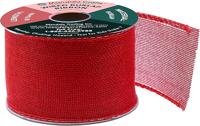 Mandala Crafts Red Burlap Wired Ribbon 2.5 Inches Wide Jute Ribbons - Image 2