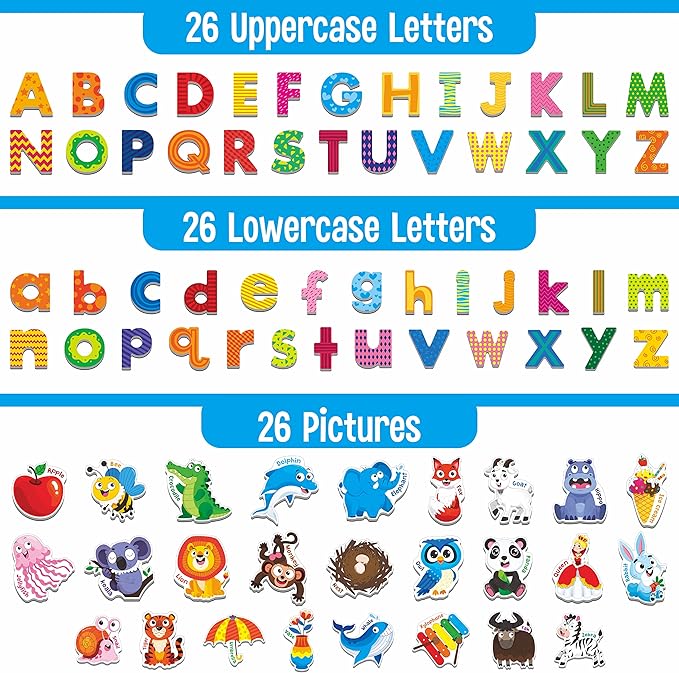 78 Magnetic Alphabet, 26 Uppercase, 26 Lowercase Letters & 26 Object Patterns - Image 2