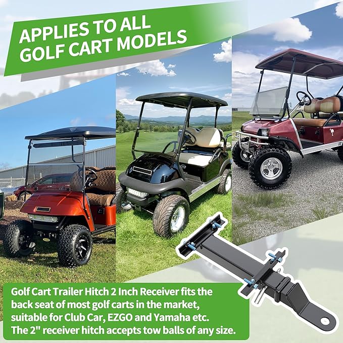 10L0L Deluxe Golf Cart Trailer Hitch Kit, Fit for Backseat Footrest with 2" Receiver High-Strength Universal Fit, Seamless Compatibl Club Car, EZGO, Yamaha, Ideal for Golf Cart Trailers