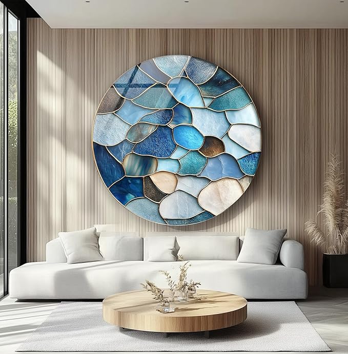 My Photostation.com 20'' Diameter Coastal Blue Stone Mosaic Round Glass Wall - Image 5