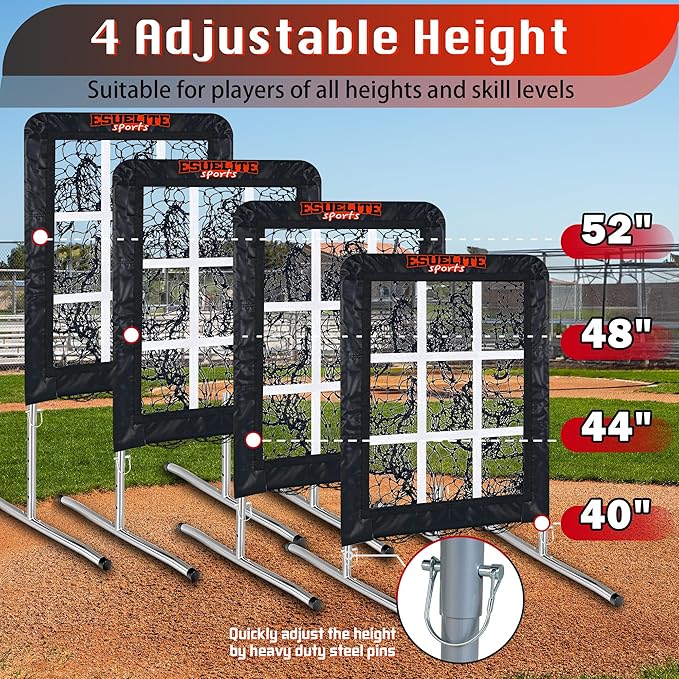 9 Hole Pitching Net with Strike Zone, Baseball Softball Pitching Target – Adjustable Height Portable Indoor Outdoor Training Equipment for Pitchers of All Levels, Coaches, and Players