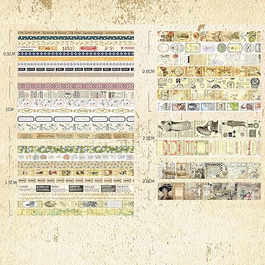 36 Rolls Vintage Washi Tape Pack Retro Arts Adhesive Tapes Wide Chronicle - Image 4