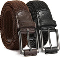 CHAOREN Stretch Belt Men 2 Pack - 1 3/8" Braided Golf Belts For Men - Casual Elastic For Pants and Jeans