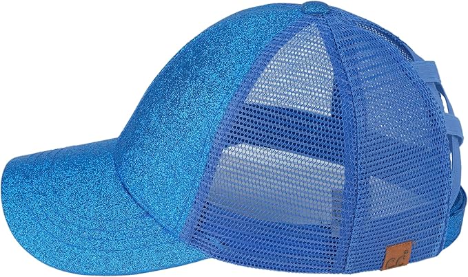 C.C Ponycap Messy High Bun Ponytail Adjustable Glitter Mesh Trucker Baseball Cap