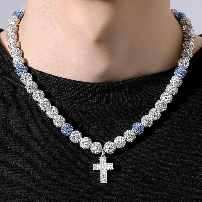 QINJIEJIE Baseball Necklace for Men Glitter Bling Rhinestone Beaded Collection Necklace for Women 16/18in Inspired Sports Jewelry Baseball Chain Cool Gifts for Baseball Players Team Lovers