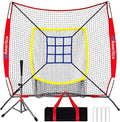 Baseball Net，7x7ft Baseball Practice Net with Tee and Target, Large Pocket Sports net for Hitting/Batting/Pitching/Throwing,Scratch Resistant Base, Versatile Use for All Levels