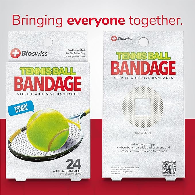 BioSwiss Bandages, Tennis Ball Shaped Self Adhesive Bandage Set, Latex Free, Sterile Wound Care, 24 Count