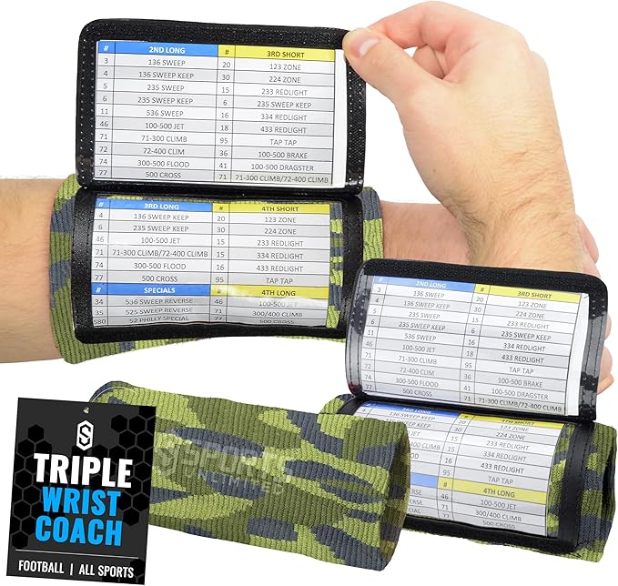 Sports Unlimited Youth Triple Wrist Coach, Football Wristbands for Plays, Baseball Wristbands, QB Arm Bands