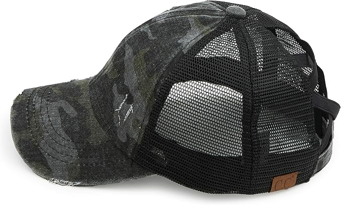 C.C Ponycap Messy High Bun Ponytail Adjustable Glitter Mesh Trucker Baseball Cap