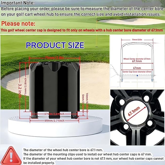 Golf Cart SS Wheel Center Cap Cover, ITP Push in Style Wheel Hub Caps Dust Cover for EZGO Club Car Yamaha and Other Models 8,10,12,14 inch Wheel,4 PCS(Gloss Black with Black SS)