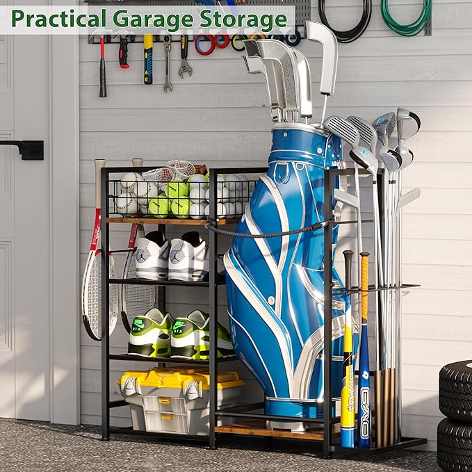 Golf Bag Organizer for Golf Accessories for Men, Golf Bag Stand with Extra Storage Rack for Clubs, Golf Bag Holder for Golf Storage Fits 1 Bag, Garage, Home or Club Use, Golf Gifts for Dad