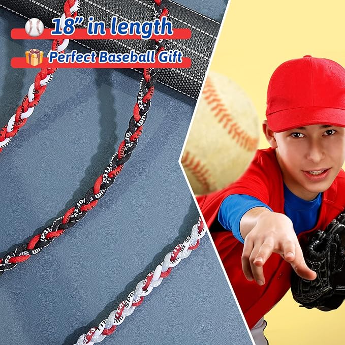 Junkin Baseball Necklaces Three Braided Rope Titanium Necklace for Fans Team Gifts Boys Men Player Softball Sports