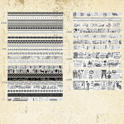 36 Rolls Vintage Washi Tape Pack Retro Arts Adhesive Tapes Wide Chronicle - Image 4