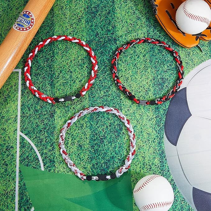 Junkin Baseball Necklaces Three Braided Rope Titanium Necklace for Fans Team Gifts Boys Men Player Softball Sports