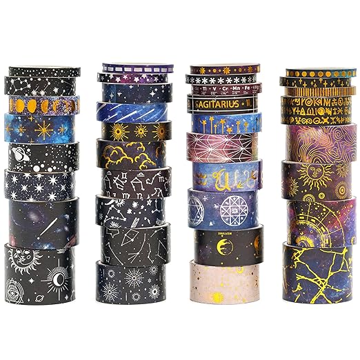 36 Rolls Galaxy Washi Tape Pack Stars Arts Adhesive Tapes Gold Silver Foil by Songdao