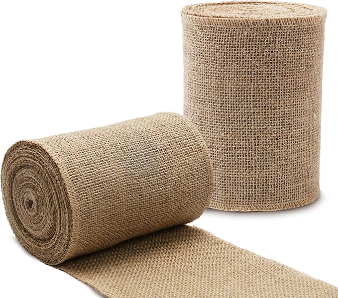 LaRibbons 2 Pcs 6 Inch Burlap Wide Fabric Craft Ribbon, 10 Yard Per Roll by LaRibbons