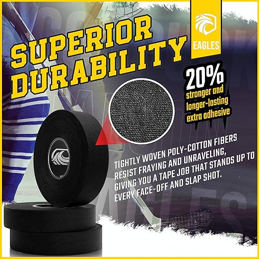 EAGLES Hockey Tape Multipurpose Cloth Tape Roll for Lacrosse Baseball & Softball Bats, Rackets, Pullup Bars, Gardening Tools, Sports Gift Perfect for Wrist, Ankle, Foot, Knee and Hand Taping
