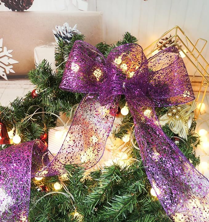 CT CRAFT LLC Sparkling Glitter Mesh Wired Ribbon 4" x 10 Yards Purple - Image 6