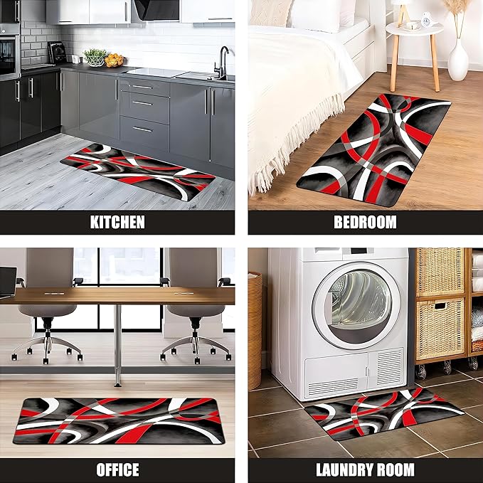 Kitchen Mats for Floor red Kitchen Rugs Modern Abstract Circle Anti Fatigue - Image 7