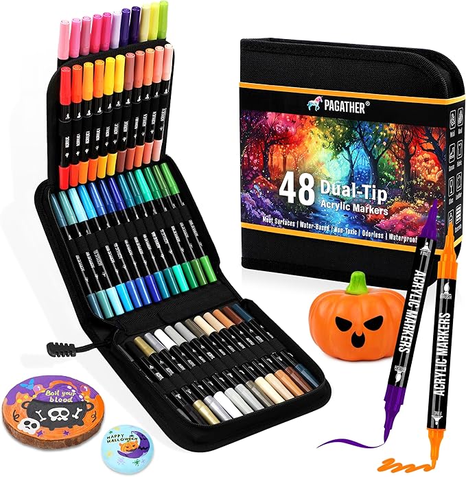 48 Colors Acrylic Paint Markers, Dual Tip by Pagather