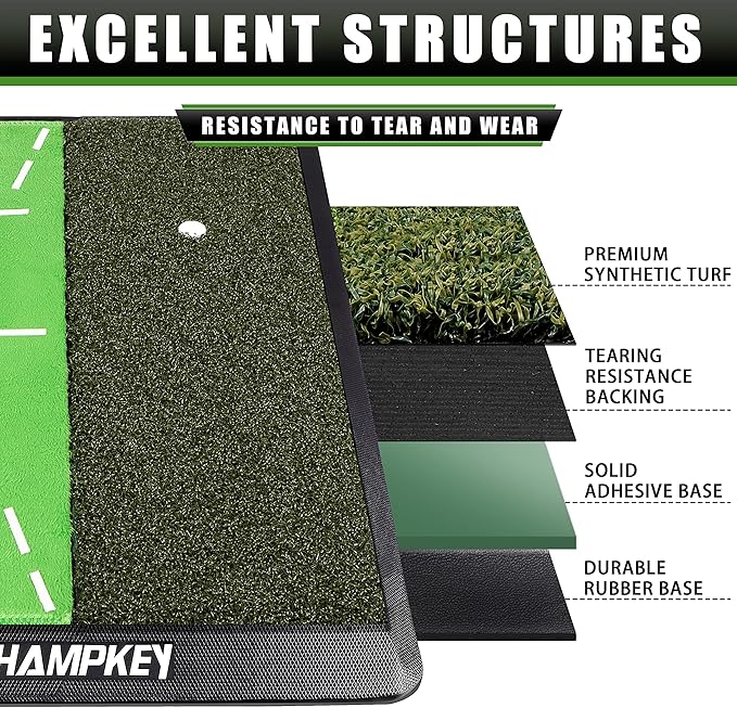 CHAMPKEY Heavy-Duty Golf Hitting Mat - Swing Path Feedback Golf Practice Mat - Ideal for Indoor and Outdoor Training