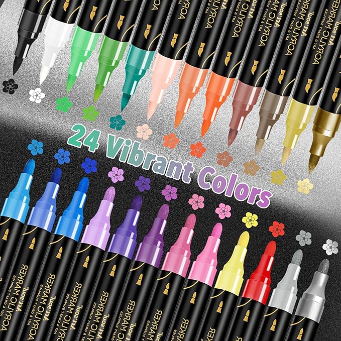 Art+soul 24 Colors Acrylic Paint Pens-Dual Tip Markers, Long Lasting Colors - Image 2