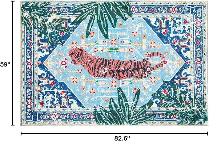 Washable Oriental Rugs Boho Vintage Tropical Jungle 5x7 Area Rugs Thin Plant - Image 2