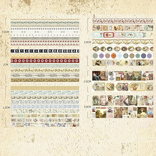 36 Rolls Vintage Washi Tape Pack Retro Arts Adhesive Tapes Wide Chronicle - Image 4