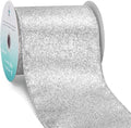 CT CRAFT LLC Glitter Wired Ribbon 4" x 10 Yards Silver by CTCRAFTLLC
