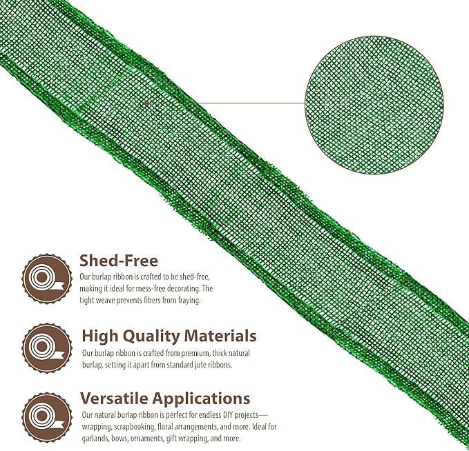 Mandala Crafts Green Burlap Wired Ribbon 1.5 Inches Wide Jute Ribbons - Image 3