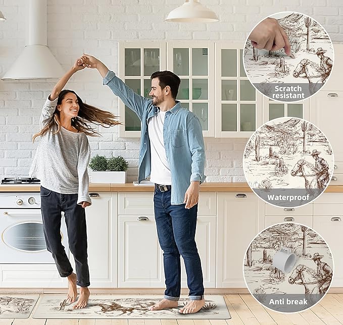 Western Kitchen Mat Rugs Set of 2 Aztec Anti Fatigue Non-Slip Kitchen mats - Image 7