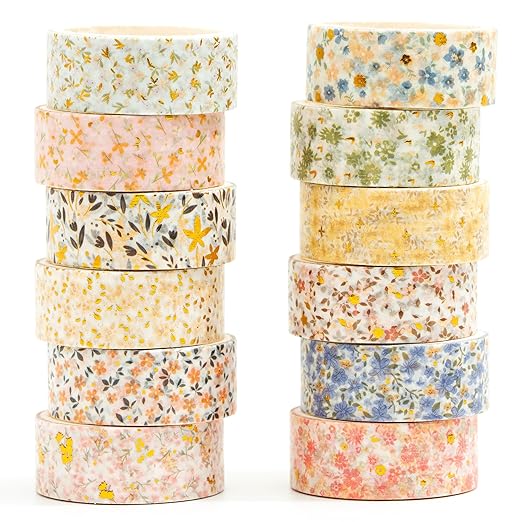 12 Rolls Charming Washi Tape Set Gold Silver Foil Detailing Arts Adhesive Tapes by Songdao