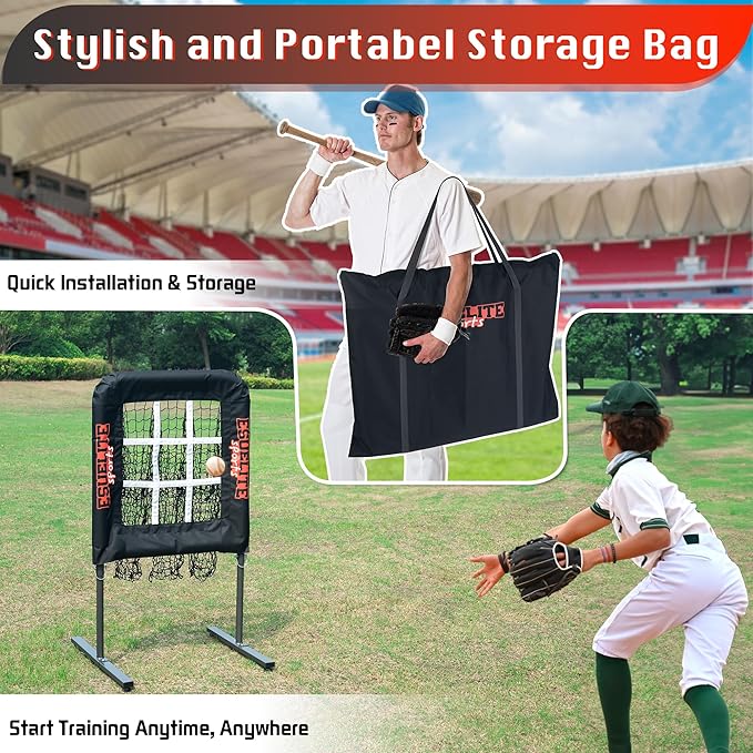 9 Hole Pitching Net with Strike Zone, Baseball Softball Pitching Target – Adjustable Height Portable Indoor Outdoor Training Equipment for Pitchers of All Levels, Coaches, and Players