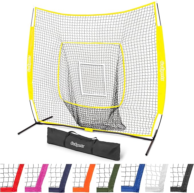 GoSports 7 x 7 ft Baseball & Softball Nets - Available in Team Colors - Batting & Pitching Net with Strike Zone