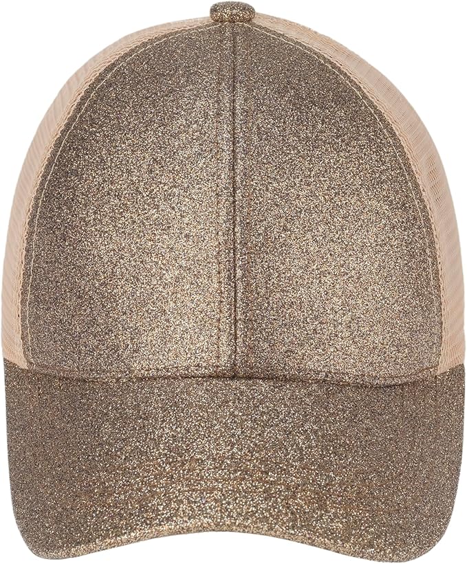 C.C Ponycap Messy High Bun Ponytail Adjustable Glitter Mesh Trucker Baseball Cap