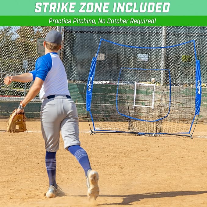 GoSports 7 x 7 ft Baseball & Softball Nets - Available in Team Colors - Batting & Pitching Net with Strike Zone