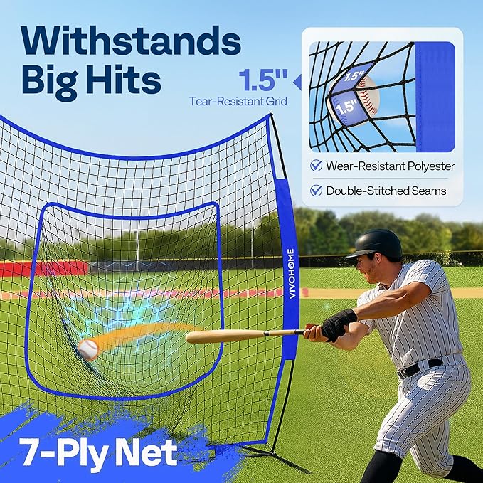 VIVOHOME Baseball Softball Batting Net - 7x7 Ft Baseball Backstop, Softball Practice Net for Hitting, Pitching, Throwing with Batting Tee and Carry Bag