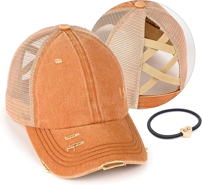 C.C Ponycap Messy High Bun Ponytail Adjustable Glitter Mesh Trucker Baseball Cap