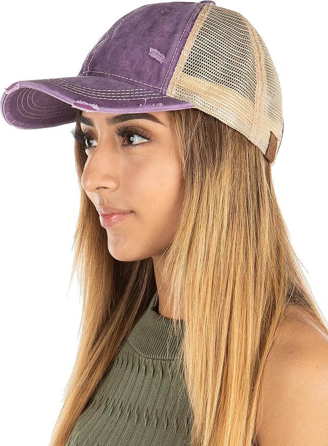 Funky Junque Trucker Hat for Women – Distressed Low Profile Western Camo Baseball Cap with Mesh, Trendy and Adjustable Fit